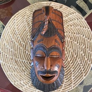 Vintage African Tribal Wooden Hand Carved Mask Wall Hanging
